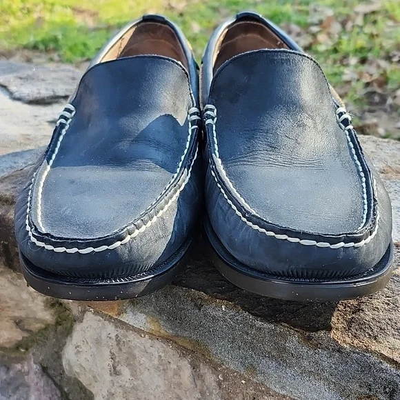 EUC POLO RALPH LAUREN MEN'S BLACKLY  NAVY LEATHER LOAFERS - Picture 2 of 9